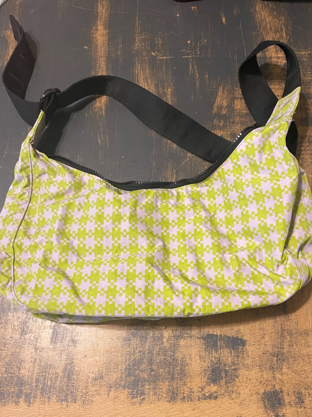 Baggu Medium Crescent Bag Pink Pistachio Pixel Gingham